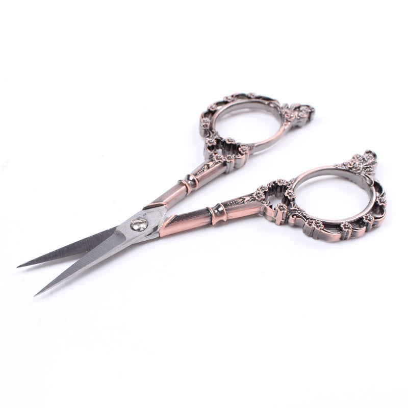 BIHRTC 2 Pairs Sewing Scissors Vintage European Style Flower Pattern Needlework Embroidery Stainless Steel Craft Tailor Scissors (Copper+Copper) - Image 3